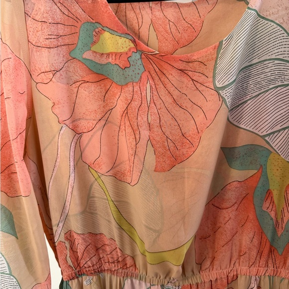 Chicwish Coral Floral Long Sleeve Dress - Picture 2 of 4